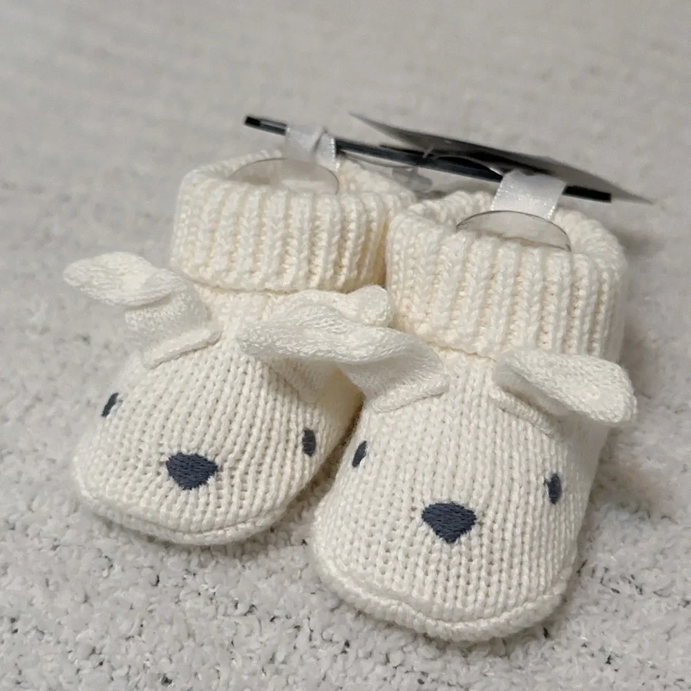 Carter’s Adorable Cream Knit Baby Booties With Bunny Design